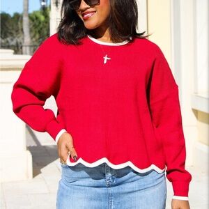 eesome Red Sweater with Cream Trim